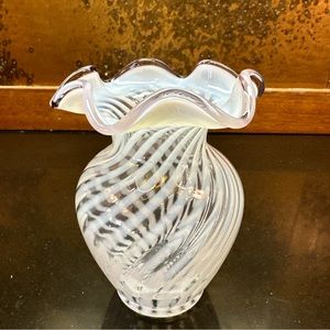 Fenton Lavender Crest Opalescent Swirl Ruffle Vase 5” RARE